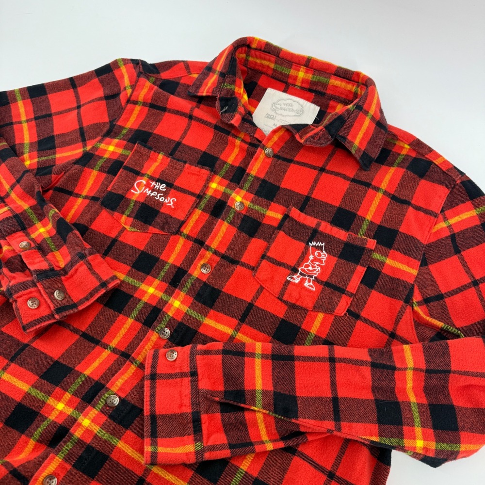 Cakeworthy The Simpsons Bart Simpson Red Plaid Flannel Shirt Mens Medium M